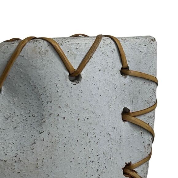 Vintage Minimalist Asian Pottery Vase 7 3/4" White Ceramic with Woven Rattan - Picture 8 of 10